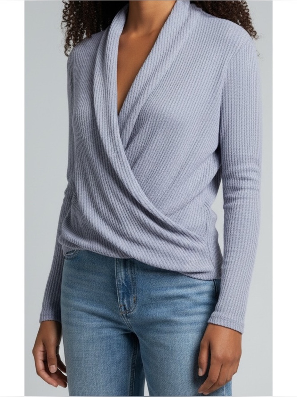 Anthropologie Akemi & Kin Medium Purple Woodruff Thermal Waffle Wrap Top
